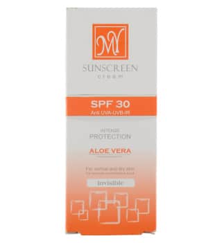 کرم ضد آفتاب بی رنگ مای با SPF30 مناسب پوست خشک و معمولی حجم 50 میلی لیتر حاوی آلوئه‌ورا
