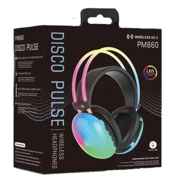 هدفون بی‌سیم PM860 مدل Disco Pulse با کاهش نویز فعال و LED RGB